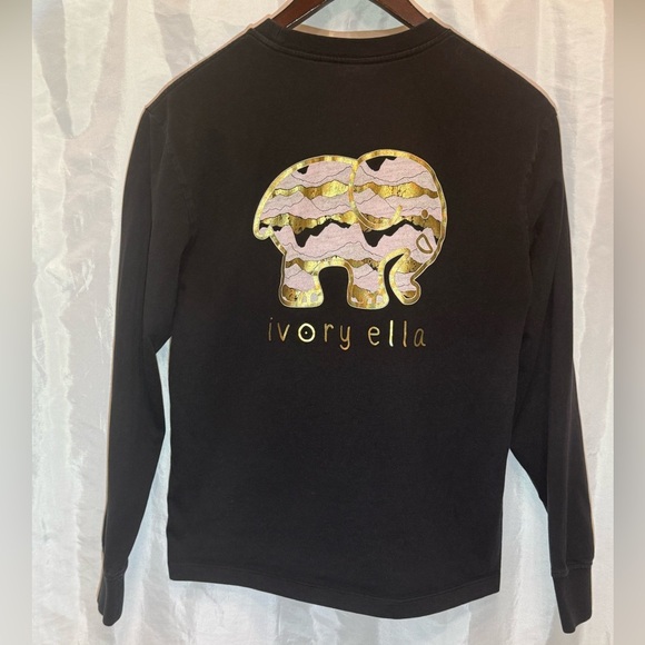 Ivory Ella Long Sleeve T-Shirt - Small - Black with Gold Elephant - Picture 4 of 7